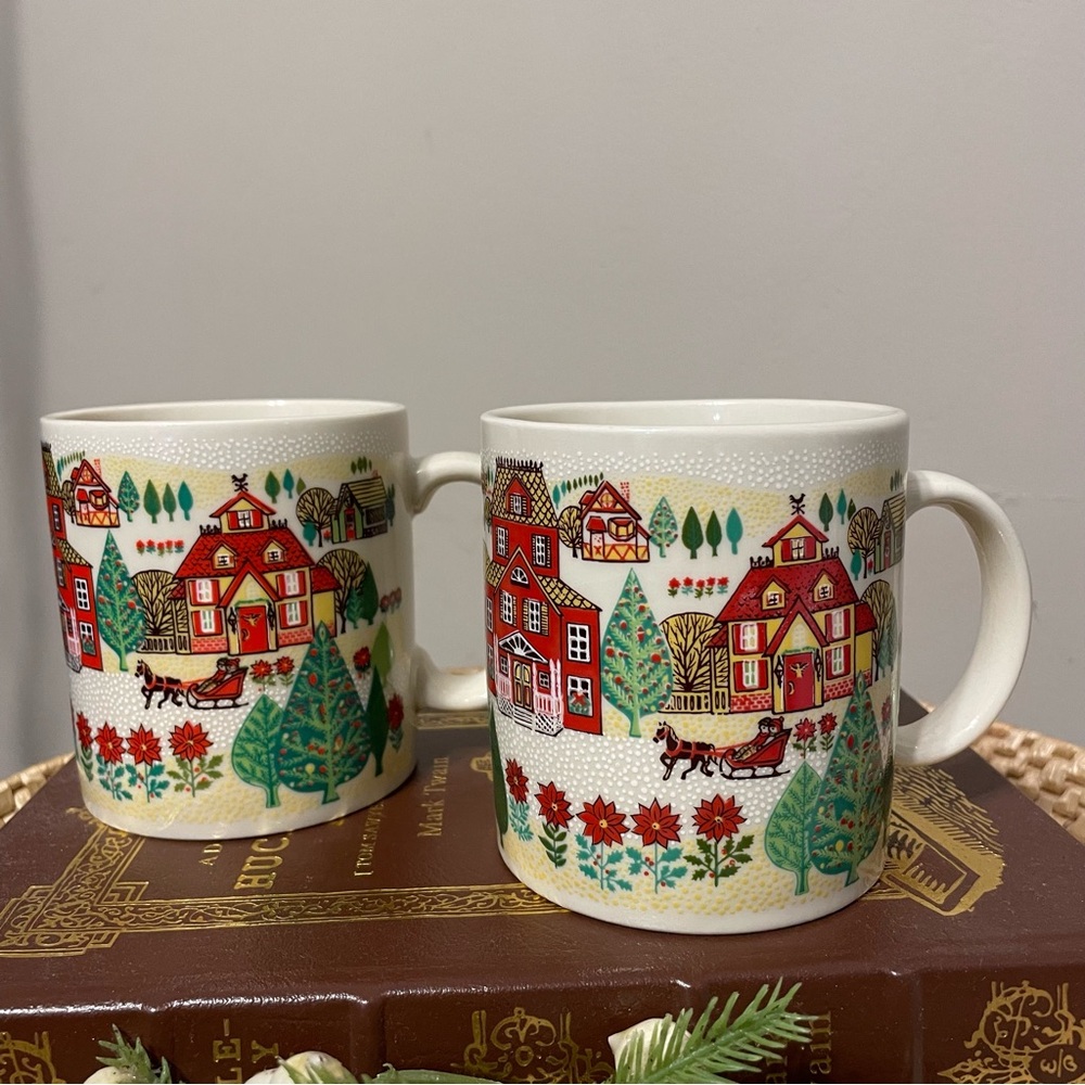 Vintage Otagiri  Winter Scene Coffee Mugs Set of Two